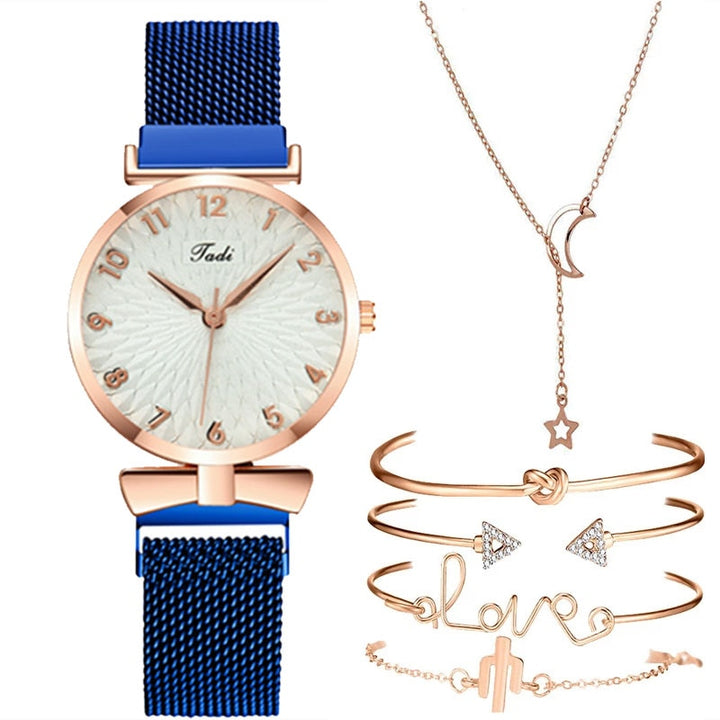 Kit Luxo Relógios 6 pçs Elegante com Braceletes e Pulseiras